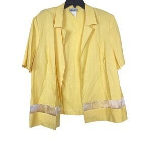 Kathie Lee Womens Yellow Linen Blend Short Sleeve Y2K Open Blazer Jacket 20‎ vtg